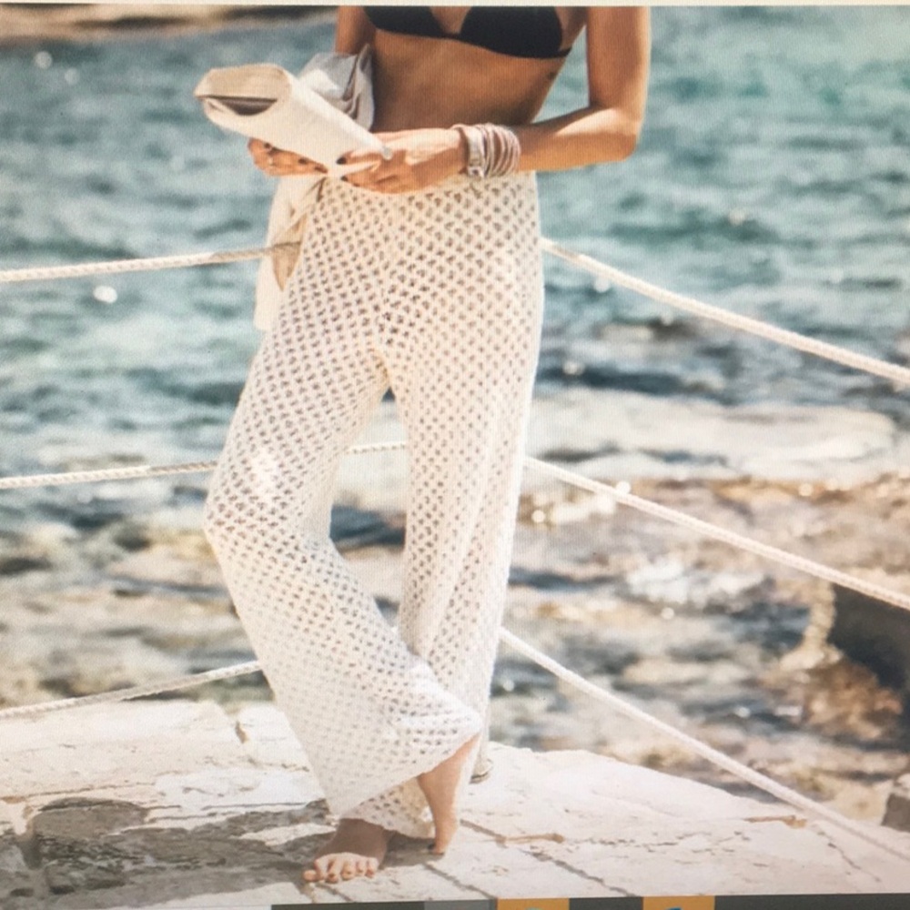 ZARA/“VANILLA LATTE”CROCHET KNIT SCALLOPED HEM FLAIR PANTS/ NEW